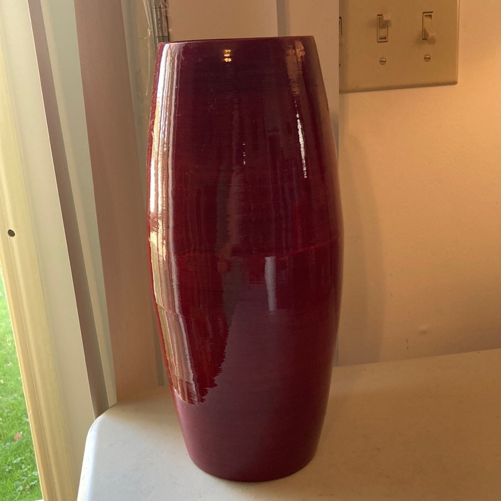12” Red Bamboo Round Vase